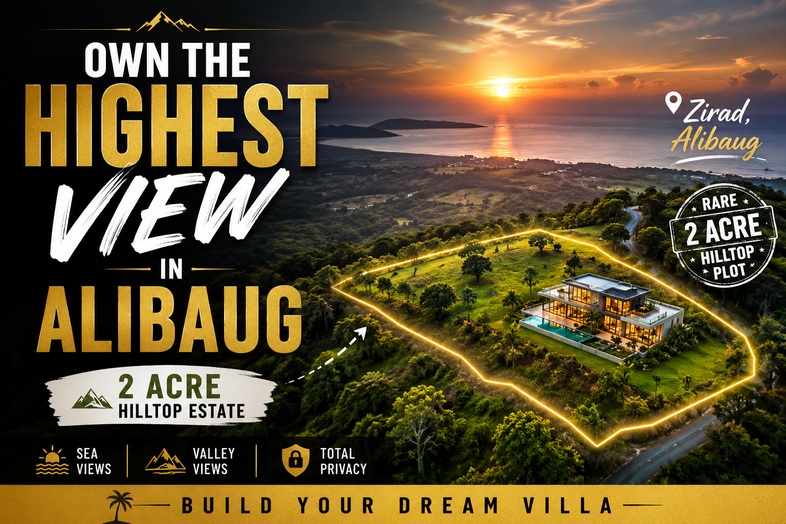 2 acre land for sale in Zirad Alibaug with open green surroundings