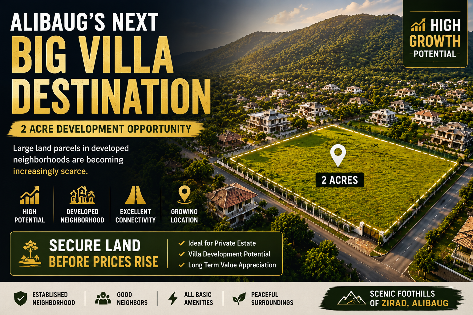 Wide view of 2 acre property in Zirad Alibaug ideal for farmhouse or villa